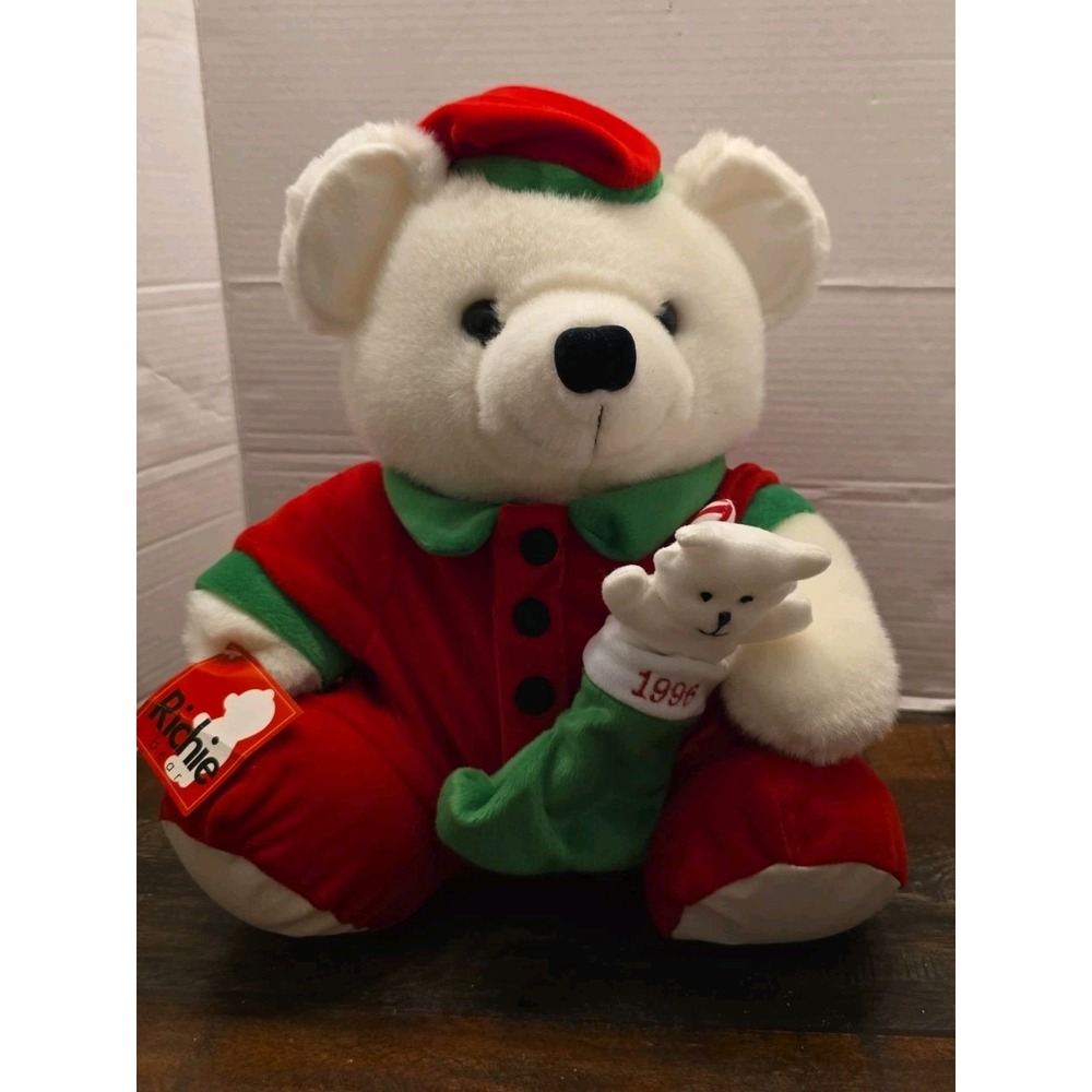 Vintage 1996 Rich's Richie Bear Plush Elf Outfit Stocking Candy Cane Tags